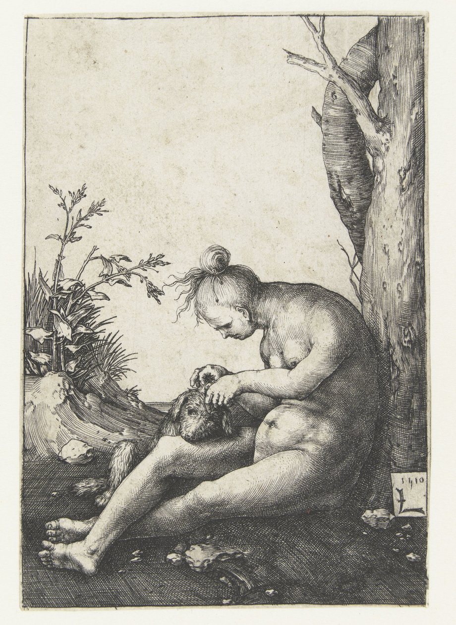 Meztelen nő kutyával alkotó: Lucas van Leyden