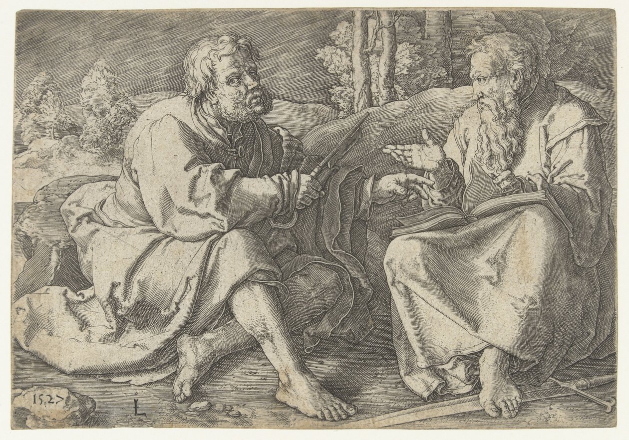 Pál és Péter egy tájban ülve alkotó: Lucas van Leyden