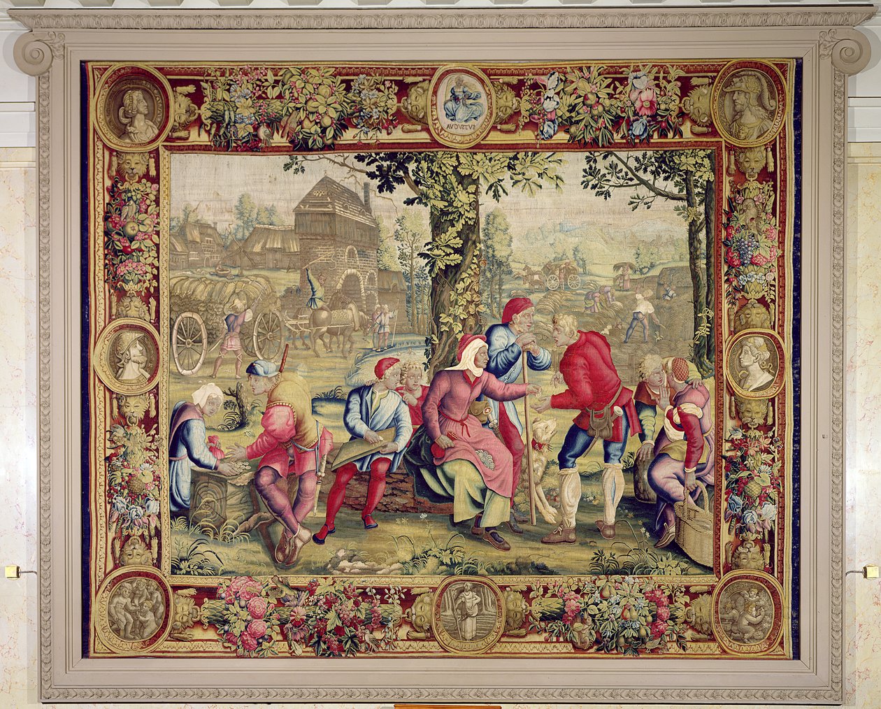 Aratógépek fizetése, Gobelinek műhely (szőttes) alkotó: Lucas van Leyden