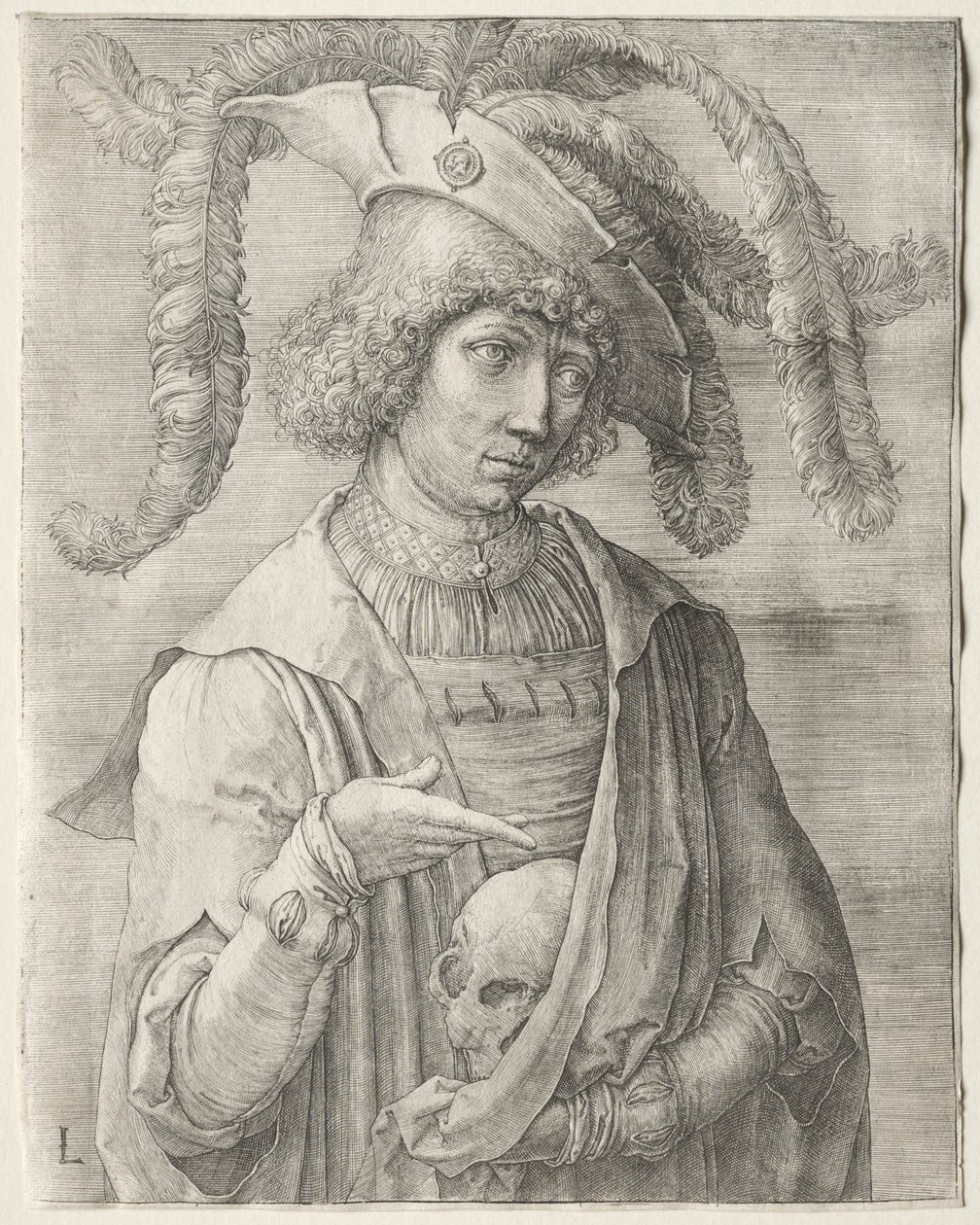 Koponyás fiatalember portréja, c. 1519. alkotó: Lucas van Leyden