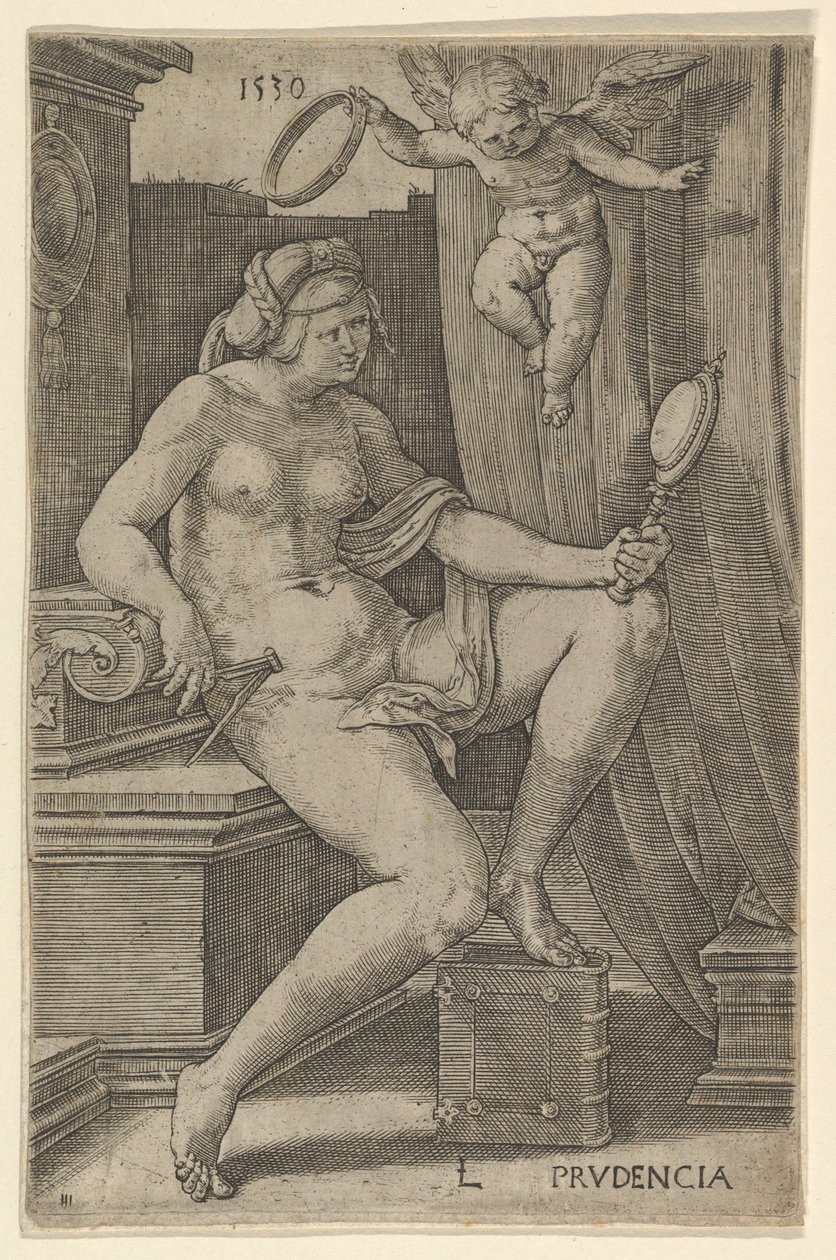 Prudence, A hét erény című sorozatból, 1530. alkotó: Lucas van Leyden