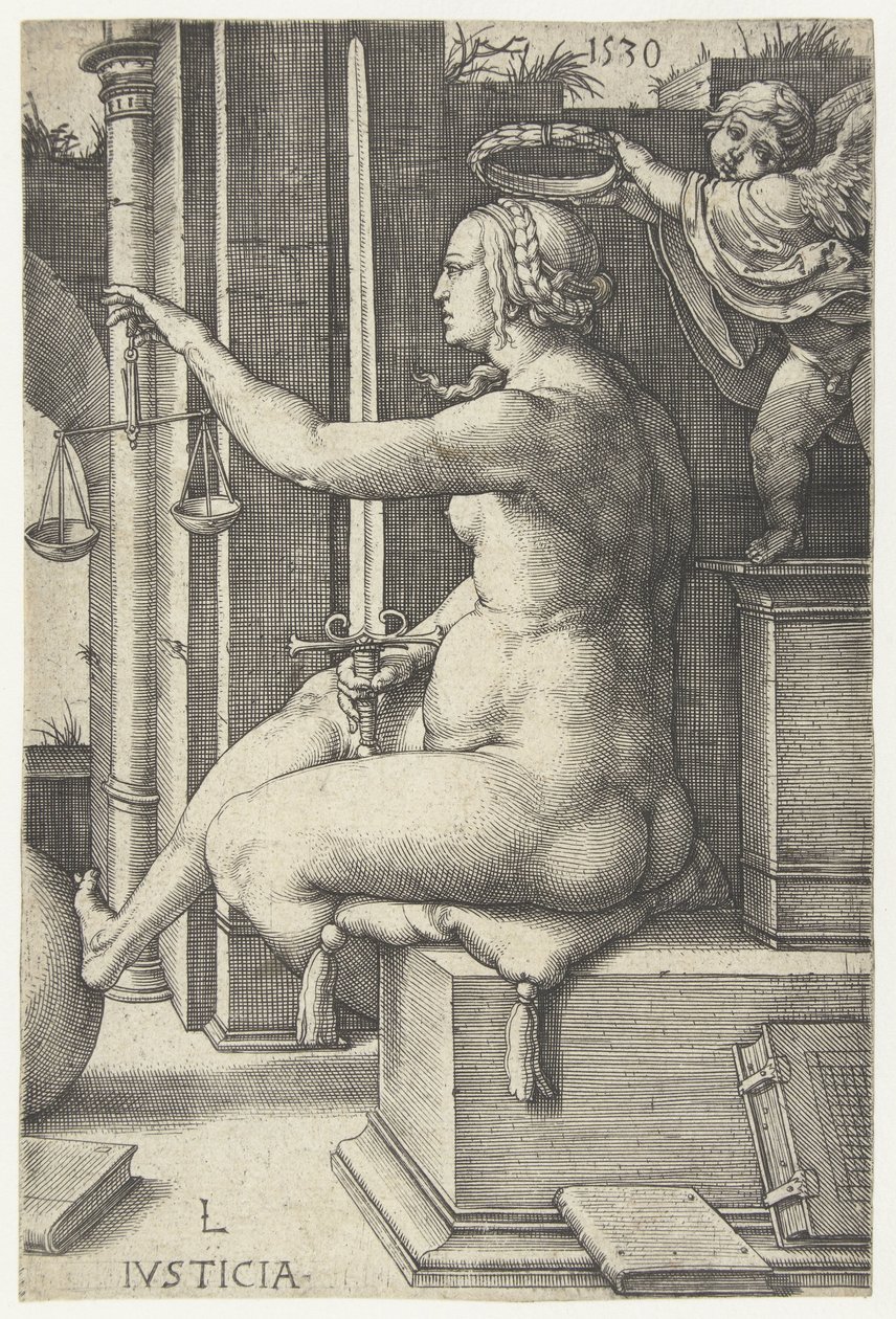 Igazságszolgáltatás Iusticia (cím a tárgyon) Hét erény (sorozat címe) alkotó: Lucas van Leyden