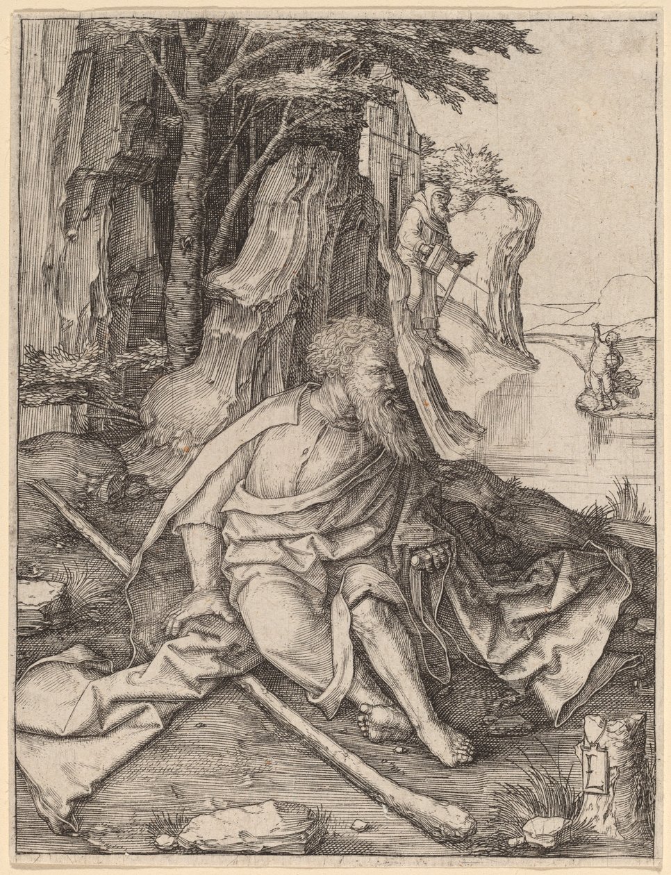Szent Kristóf egy folyó határán alkotó: Lucas van Leyden