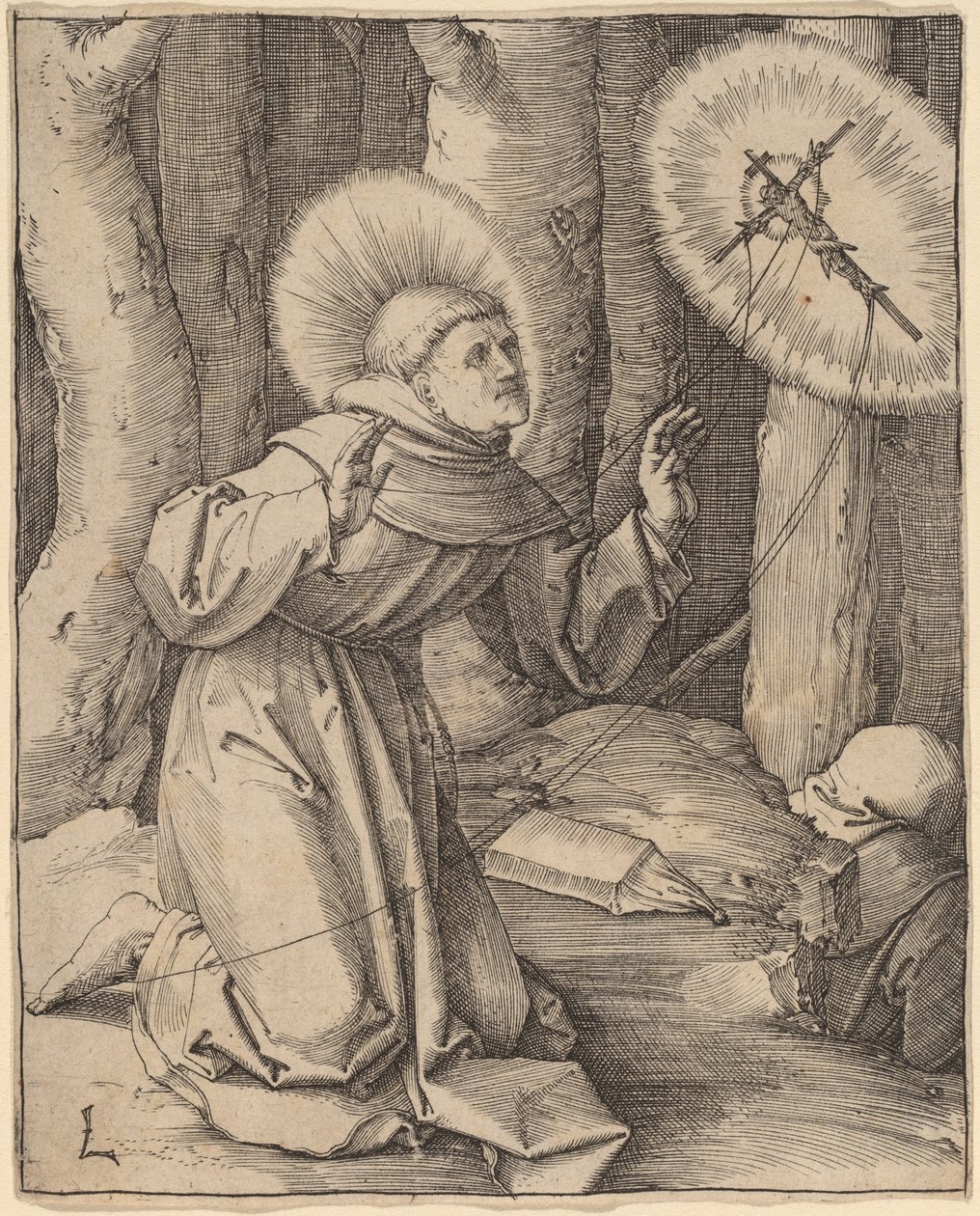 Assisi Szent Ferenc a stigmákat fogadja alkotó: Lucas van Leyden