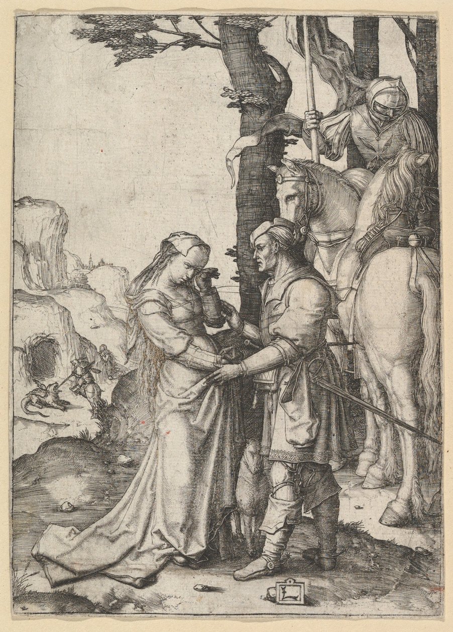 Szent György felszabadítja a hercegnőt, kb. 1508. alkotó: Lucas van Leyden