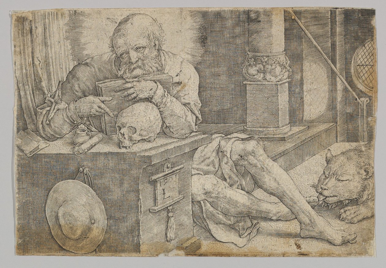 Szent Jeromos tanulmányában, 1521. alkotó: Lucas van Leyden