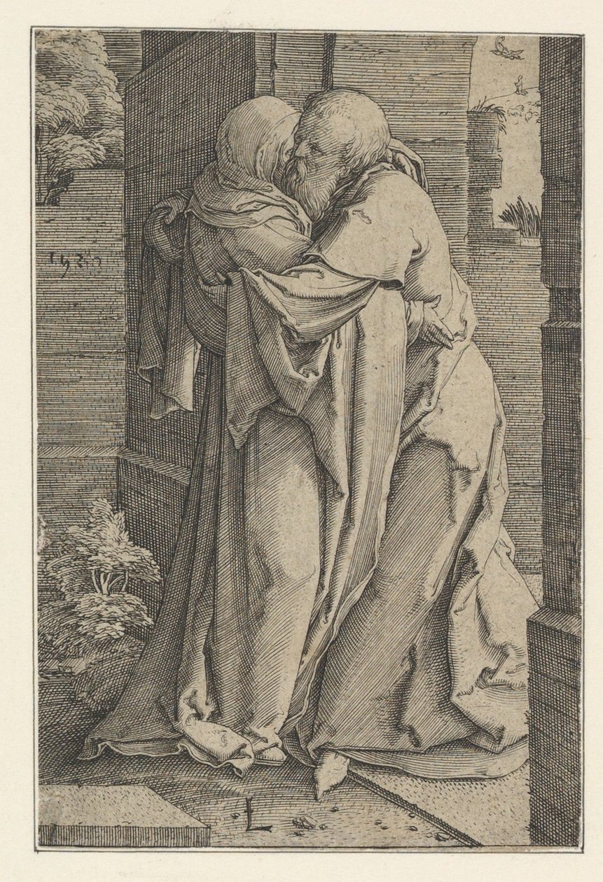 Szent Joachim Szent Annát ölelve, 1520. alkotó: Lucas van Leyden