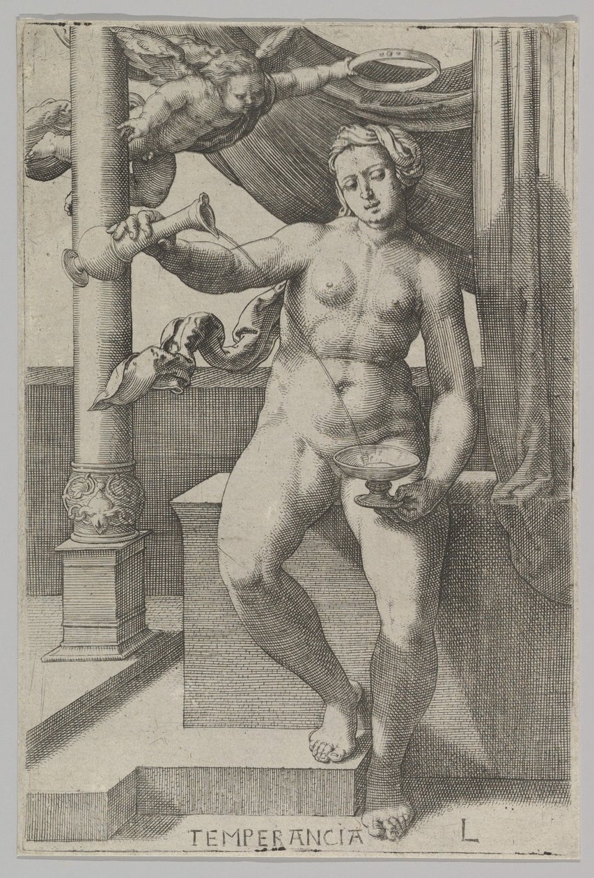 Temperance, Az erények sorozatból, 1530. alkotó: Lucas van Leyden
