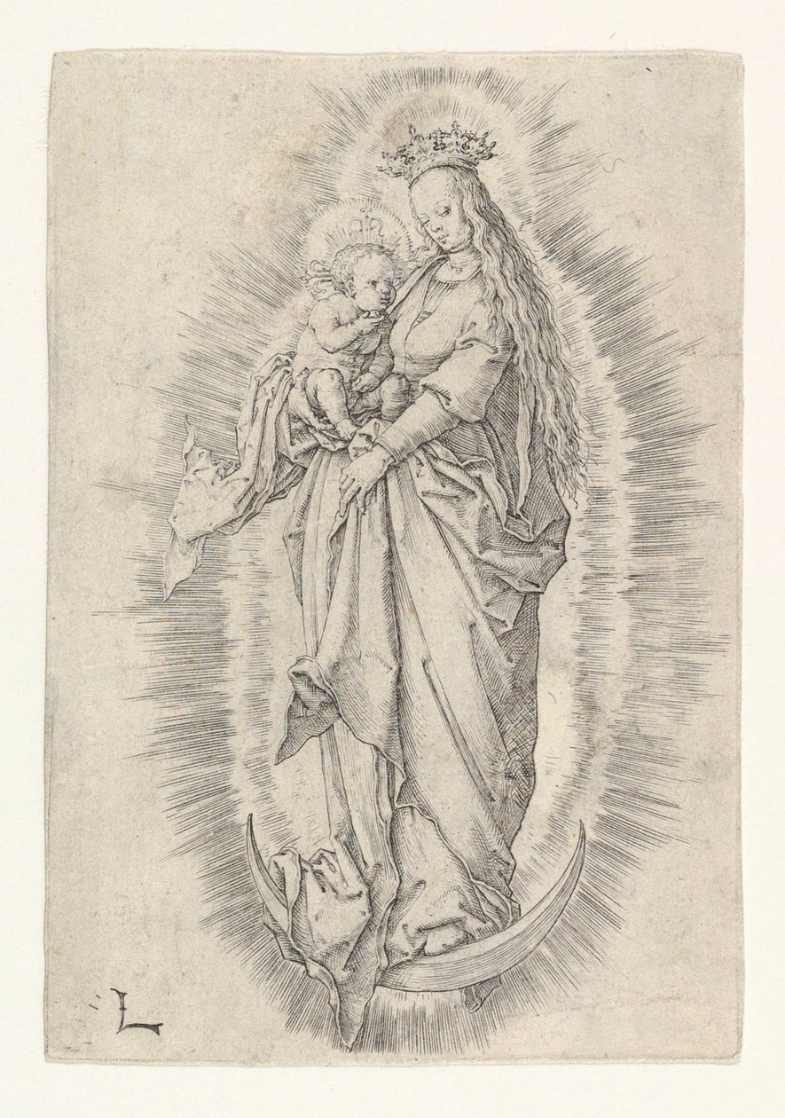 A koronás szűz gyermekkel dicsőségben, kb. 1512. alkotó: Lucas van Leyden
