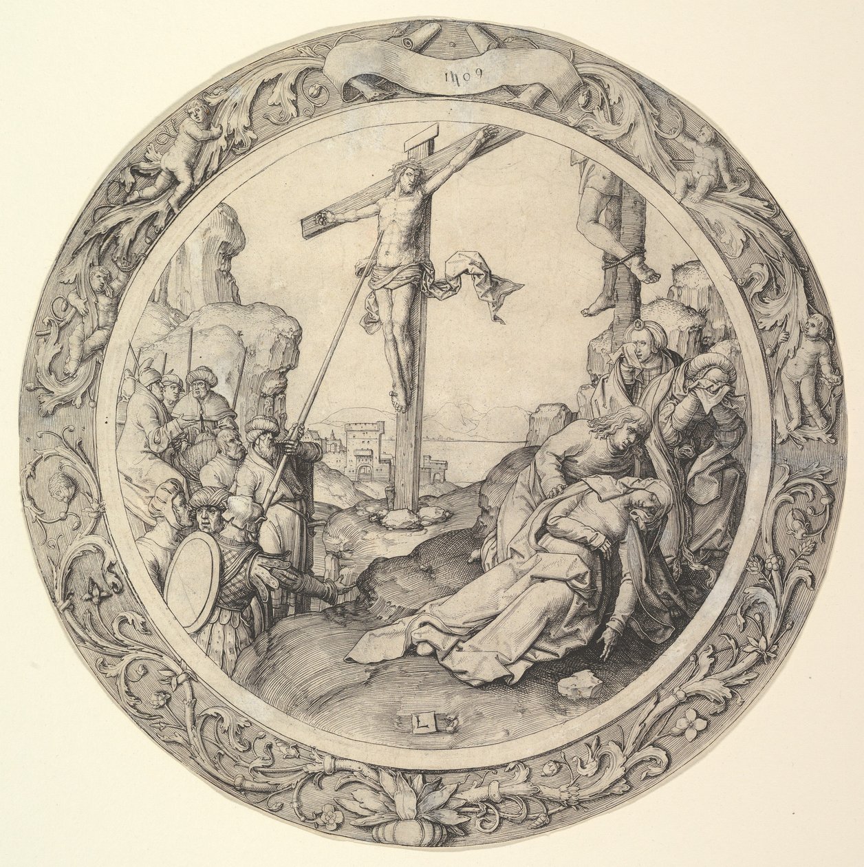 A keresztre feszítés, a körkörös passióból, 1509. alkotó: Lucas van Leyden