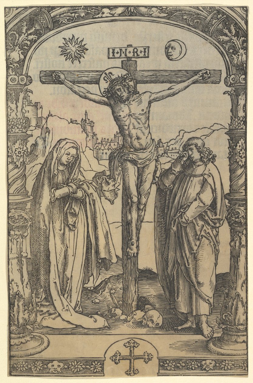 A keresztre feszítés a Missale Traiectense Utrecht Missálban, Leiden, 1514, 1512 körül. alkotó: Lucas van Leyden