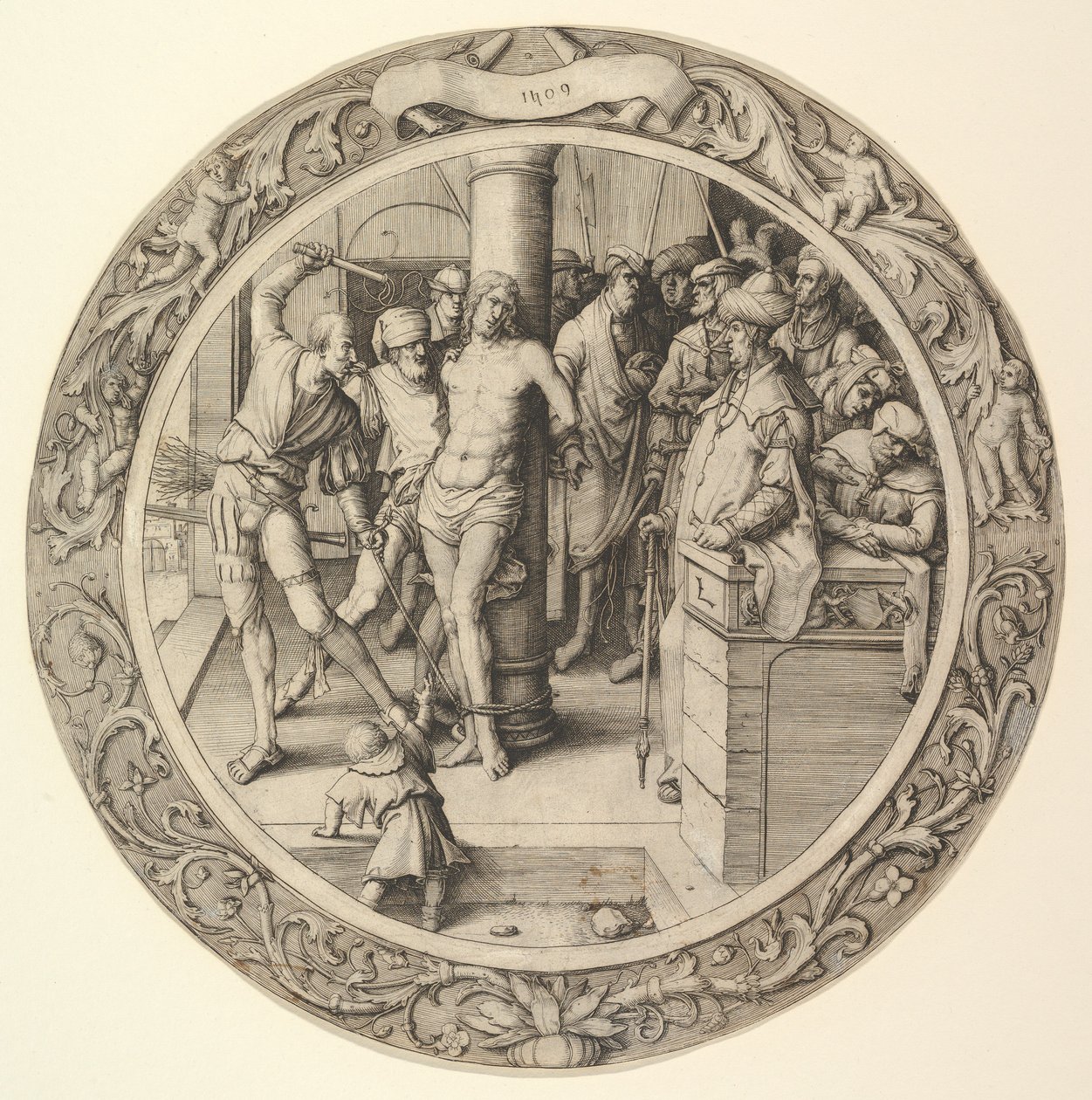 A zászlózás, a körkörös passióból, 1509. alkotó: Lucas van Leyden