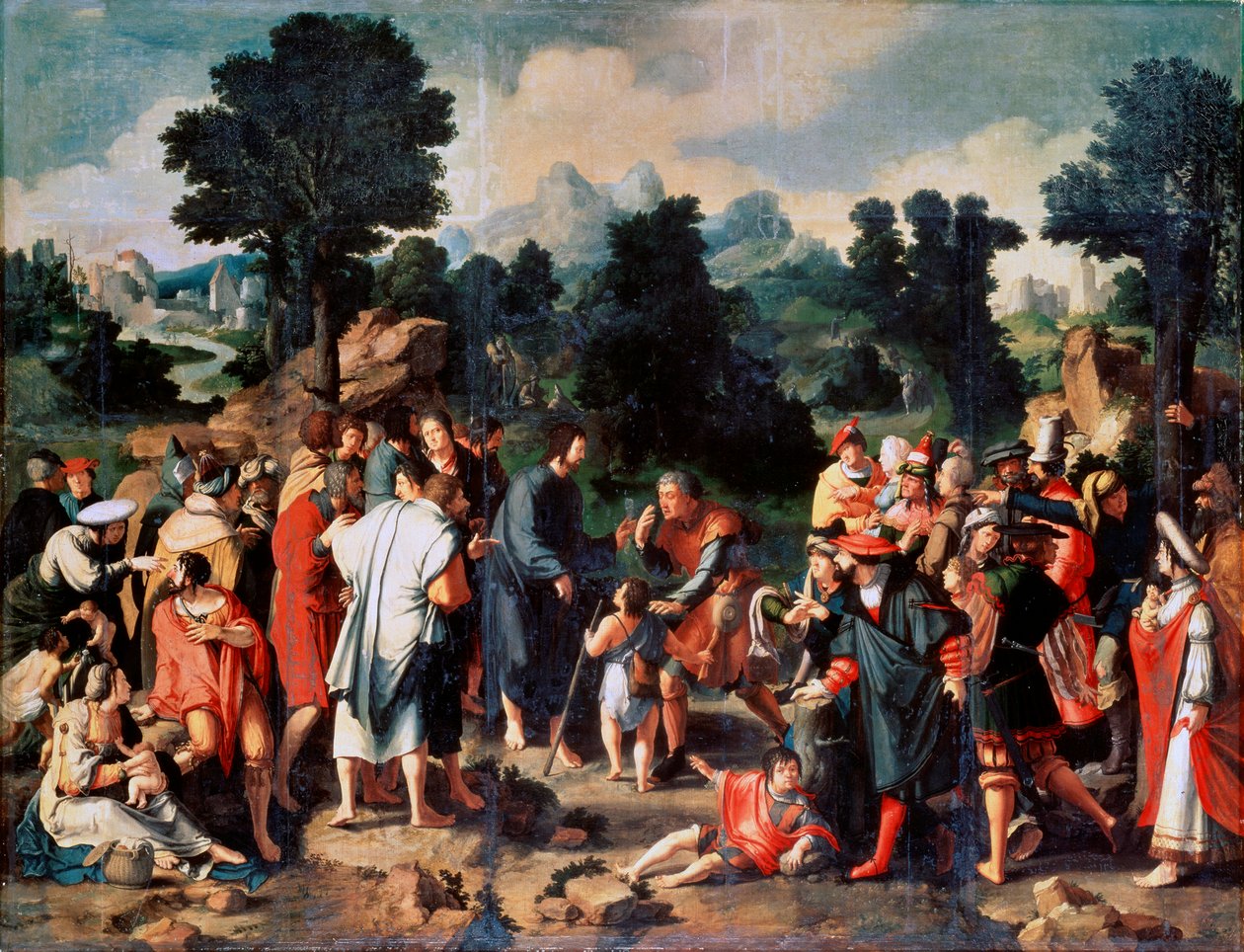 A jerikói vak ember gyógyulása, központi panel, 1531. alkotó: Lucas van Leyden