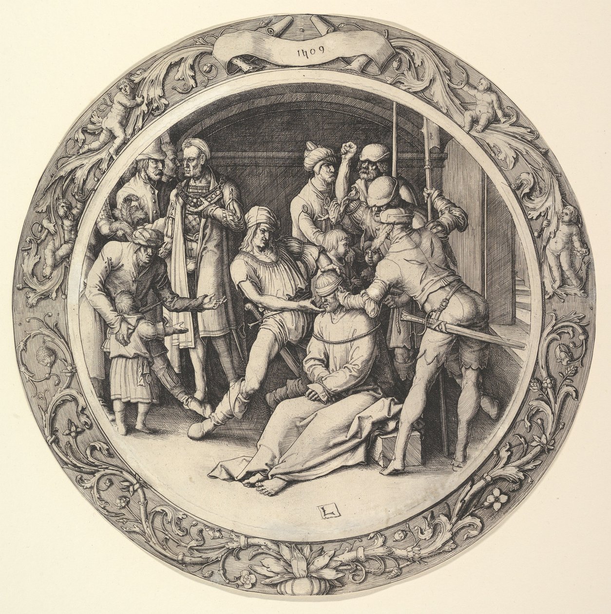 Krisztus megcsúfolása, a „Kör alakú Passió” című műből alkotó: Lucas van Leyden