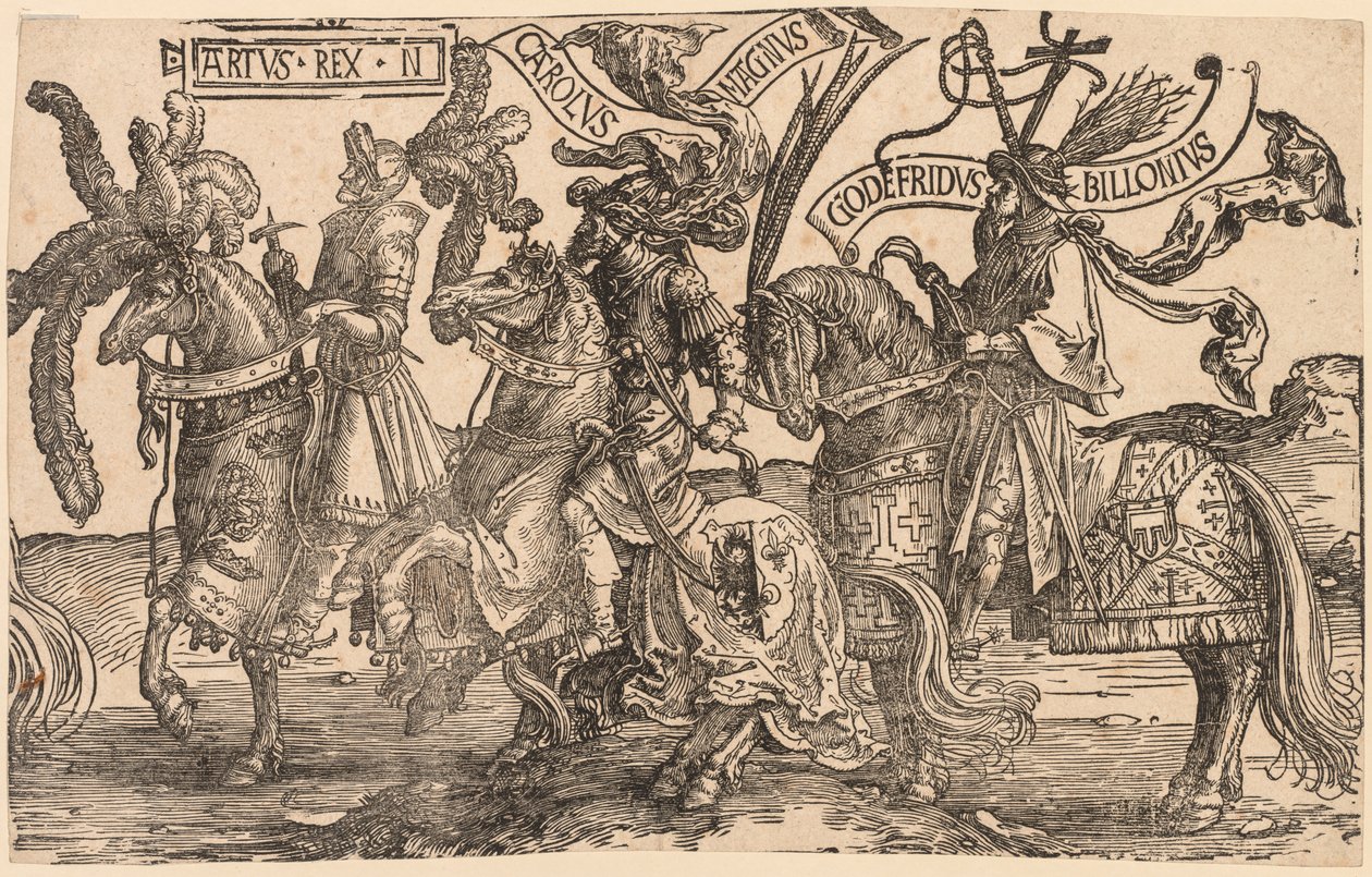 A kilenc hős: Arthur, Nagy Károly, Bouillon Godfrey, 1515-1517. alkotó: Lucas van Leyden