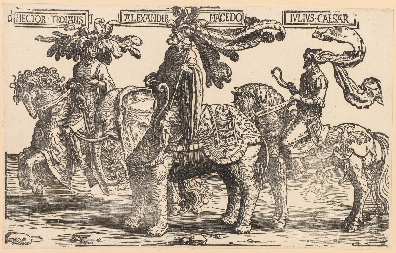 A kilenc hős: Trójai Hektor, Macedón Sándor, Julius Caesar, 1515-1517. alkotó: Lucas van Leyden