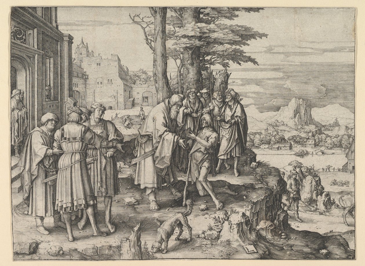 A tékozló fiú visszatérése, kb. 1510. alkotó: Lucas van Leyden