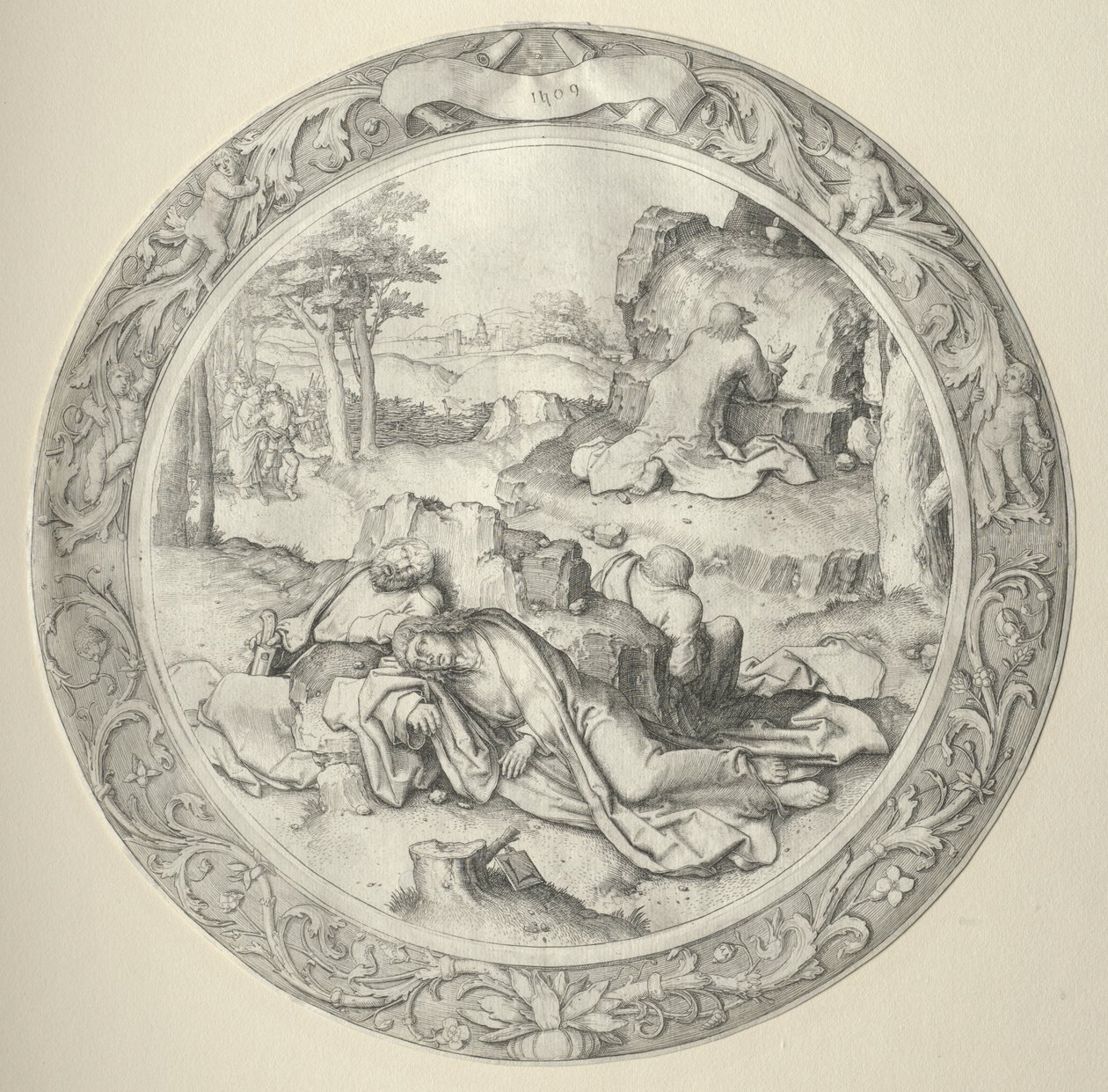 A kerek passió: Krisztus a Gecsemánéban (Agónia a kertben) alkotó: Lucas van Leyden