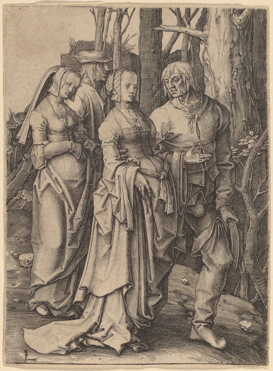A két pár az erdőben alkotó: Lucas van Leyden