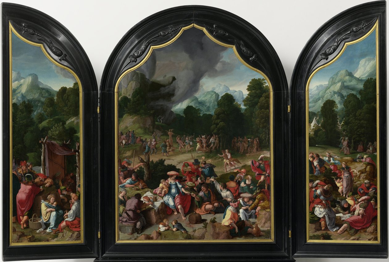 Triptichon az Aranyborjú imádatával alkotó: Lucas van Leyden
