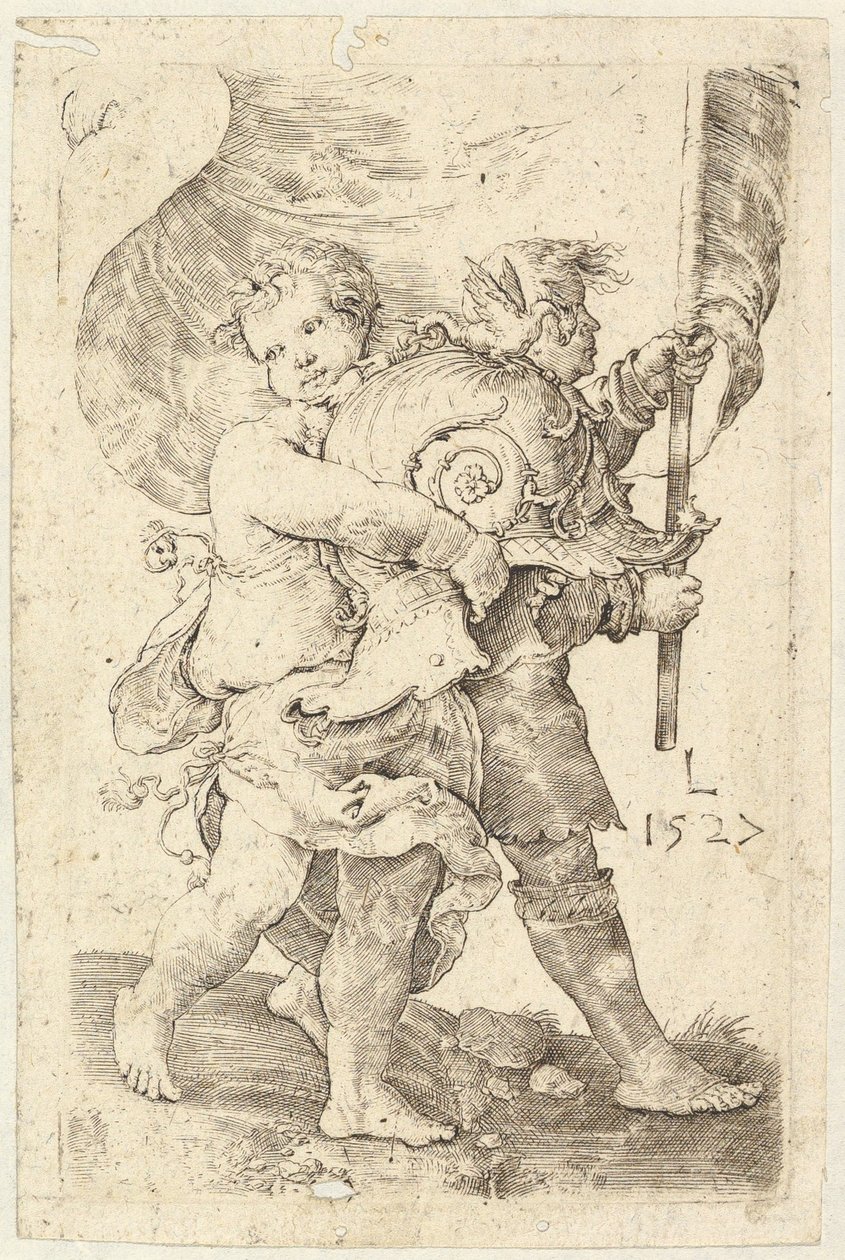 Két fiú sisakkal és standard, 1527. alkotó: Lucas van Leyden