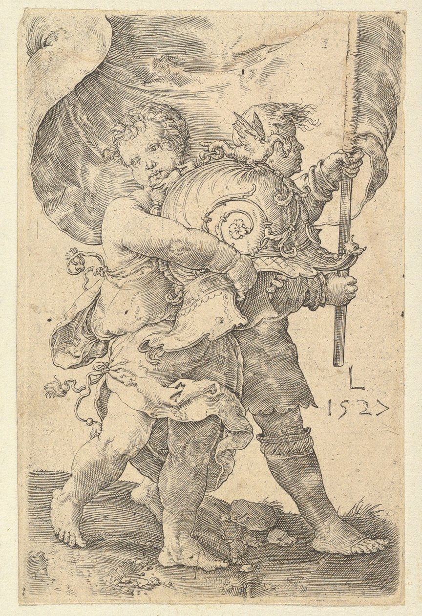 Két fiú sisakkal és szabványos, 1527. alkotó: Lucas van Leyden