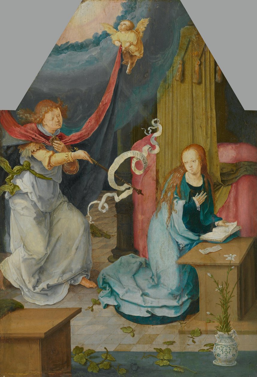 Angyali üdvözlet Máriának (a 742. leltári szám leválasztott külső oldala) alkotó: Lucas van Leyden