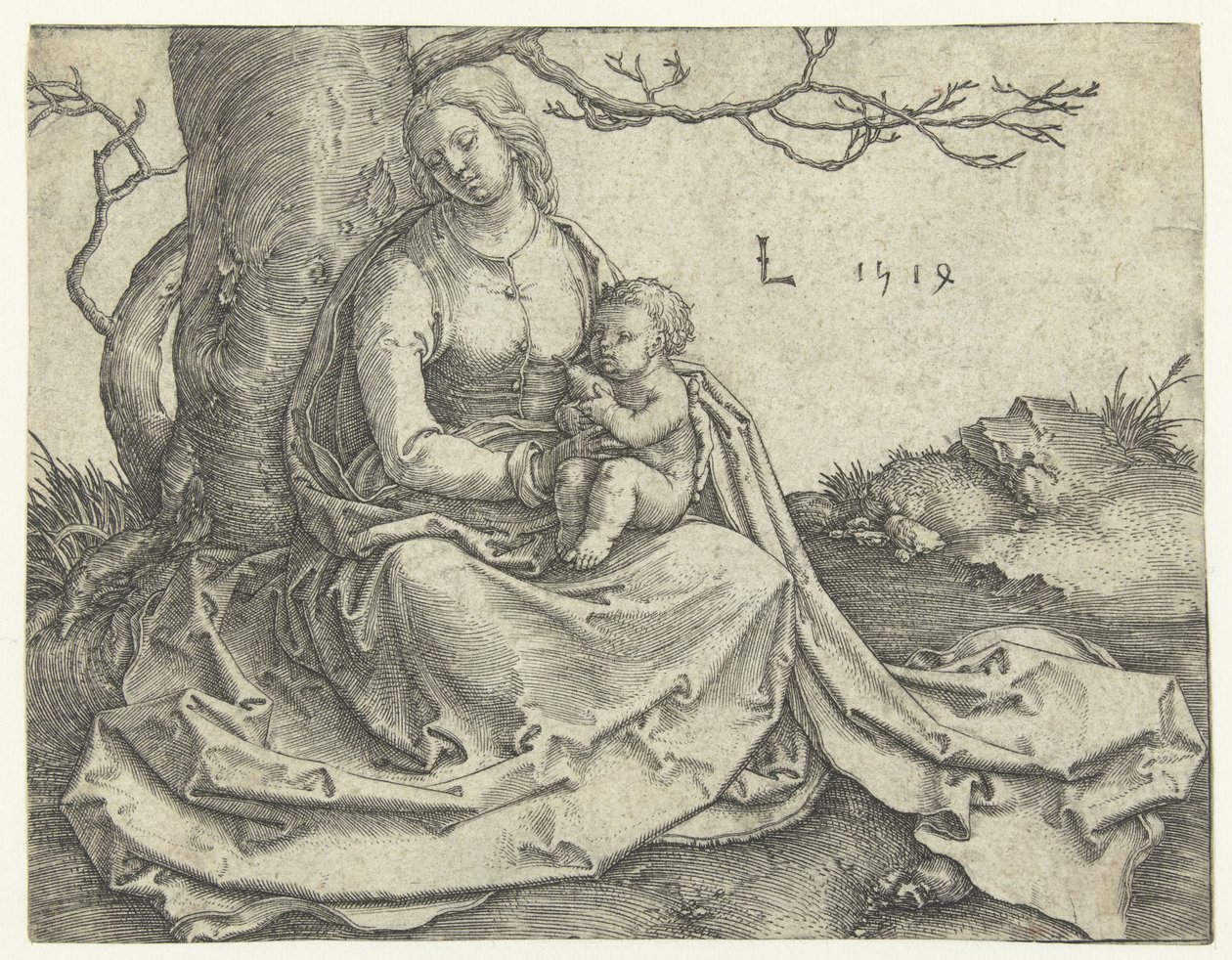 Szűz és gyermek ül egy fa alatt alkotó: Lucas van Leyden