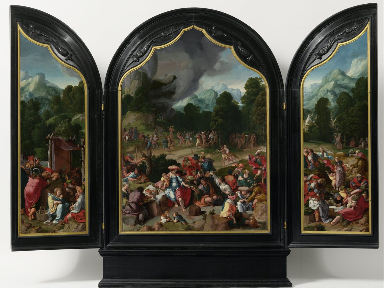 Aranyborjú imádata, 1530 körül alkotó: Lucas van Leyden