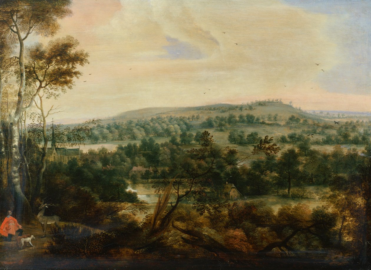 Erdős táj Szent Huberttel (olaj, panel) alkotó: Lucas van Uden