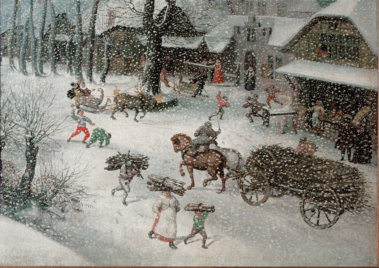 Tél (február), részlet (olaj, vászon) alkotó: Lucas van Valckenborch