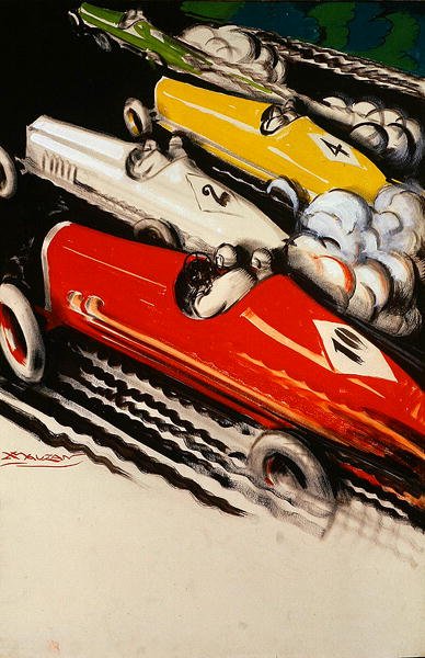 Motorverseny (színes litho) alkotó: Luciano Achille Mauzan