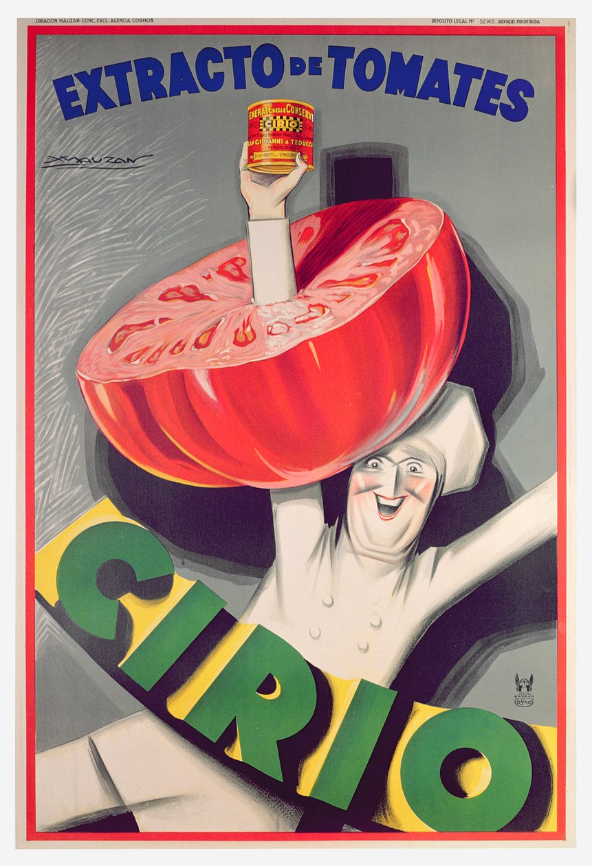 „Cirio” konzervparadicsomot reklámozó plakát (színes litho) alkotó: Luciano Achille Mauzan