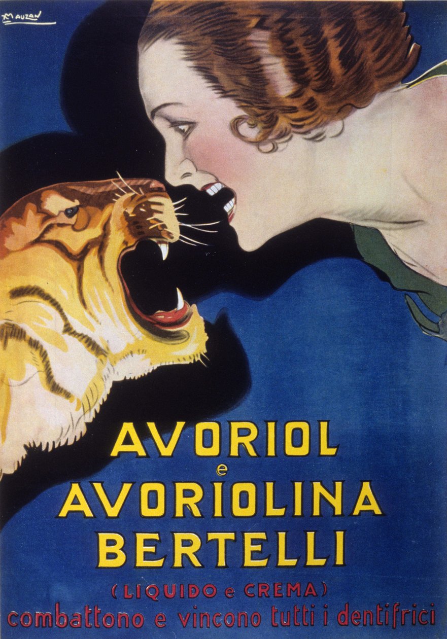 Avoriol és Avoriolina Bertelli fogkrém (reklám 1920-as - 1930-as évek). Lucien Achille Mauzan (1883-1952) illusztrációja. alkotó: Luciano Achille Mauzan