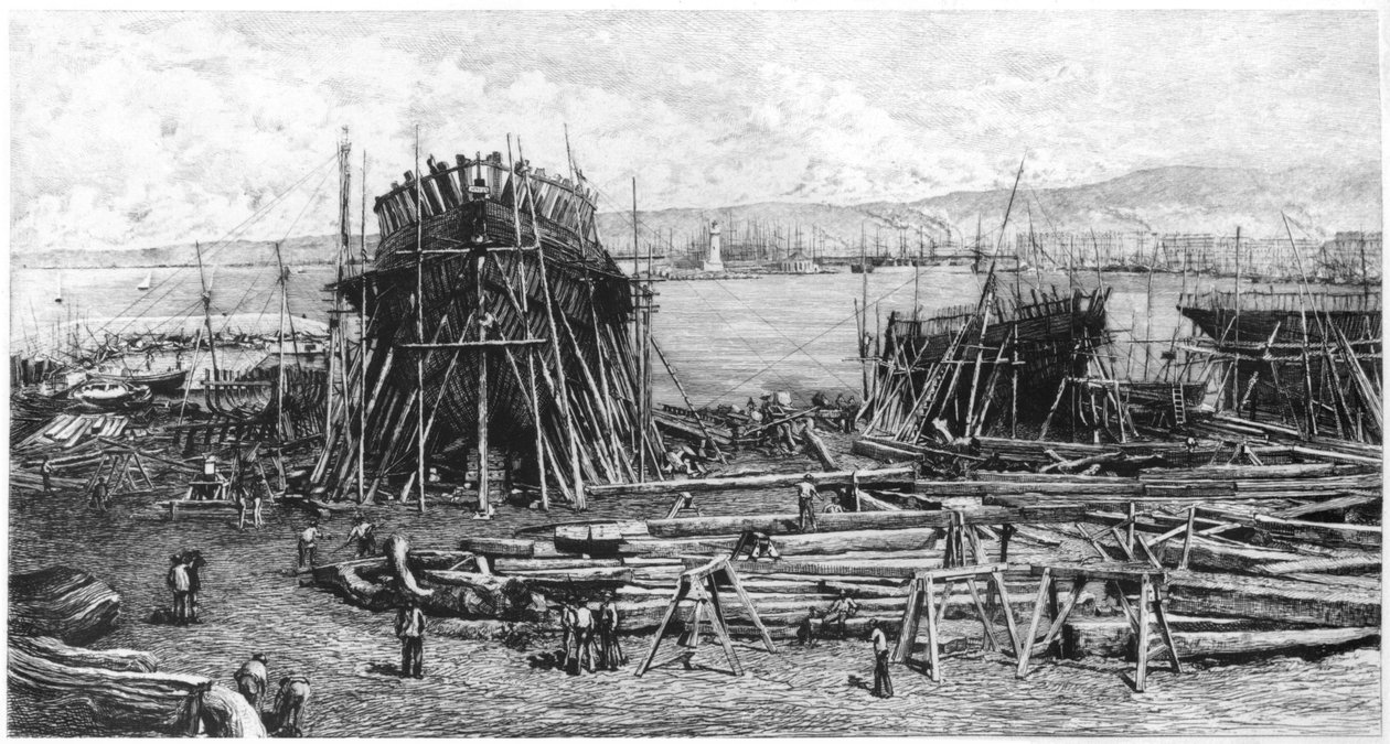 A fáraó hajógyárai Marseille-ben, 1834 (bw fotó) alkotó: Lucien Marcelin Gautier