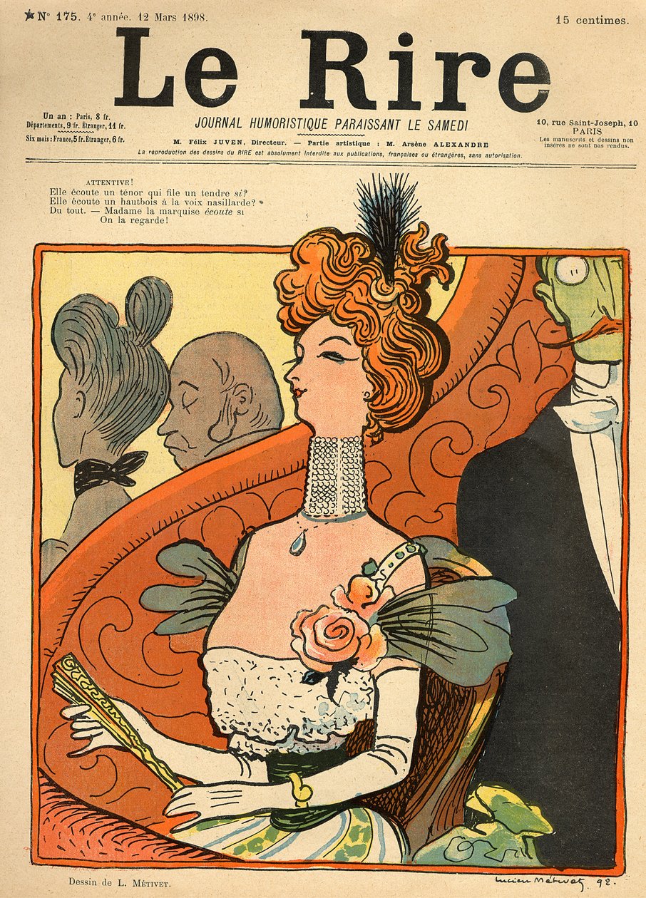 Egy francia márkinő karikatúrája a „Le Rire” címlapjáról, 1898. március 12. alkotó: Lucien Metivet