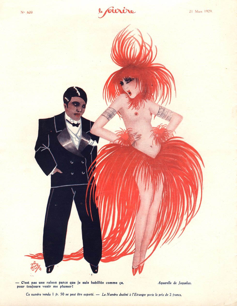 Illusztráció a „Le Sourire”-ból, 1929. március (színes litó) alkotó: Lucien Jaquelux