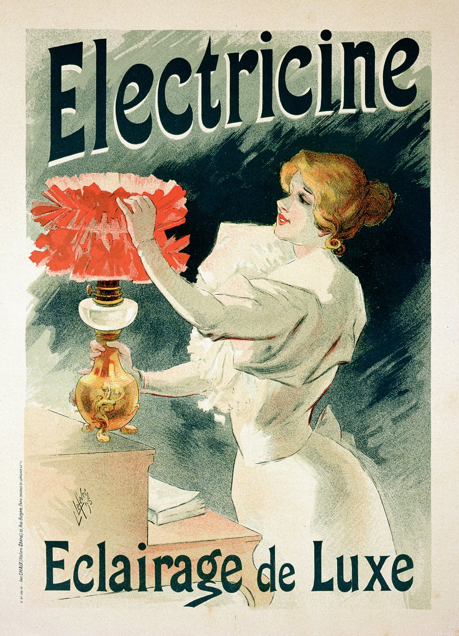 Az „Electricine” luxusvilágítást hirdető plakát reprodukciója alkotó: Lucien Lefevre
