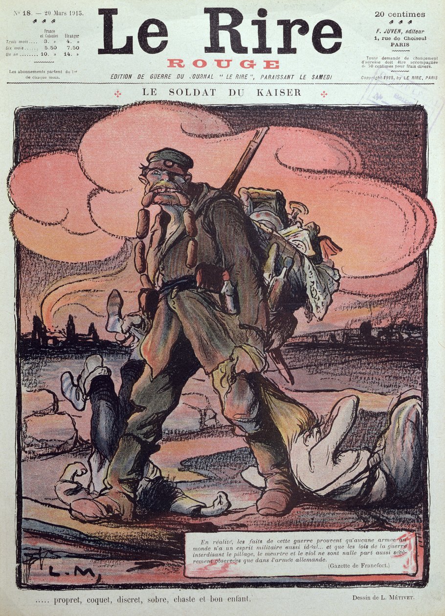 Karikatúra egy német katonáról, a „Le Rire Rouge” címlapjáról, 1915. március 20. alkotó: Lucien Metivet