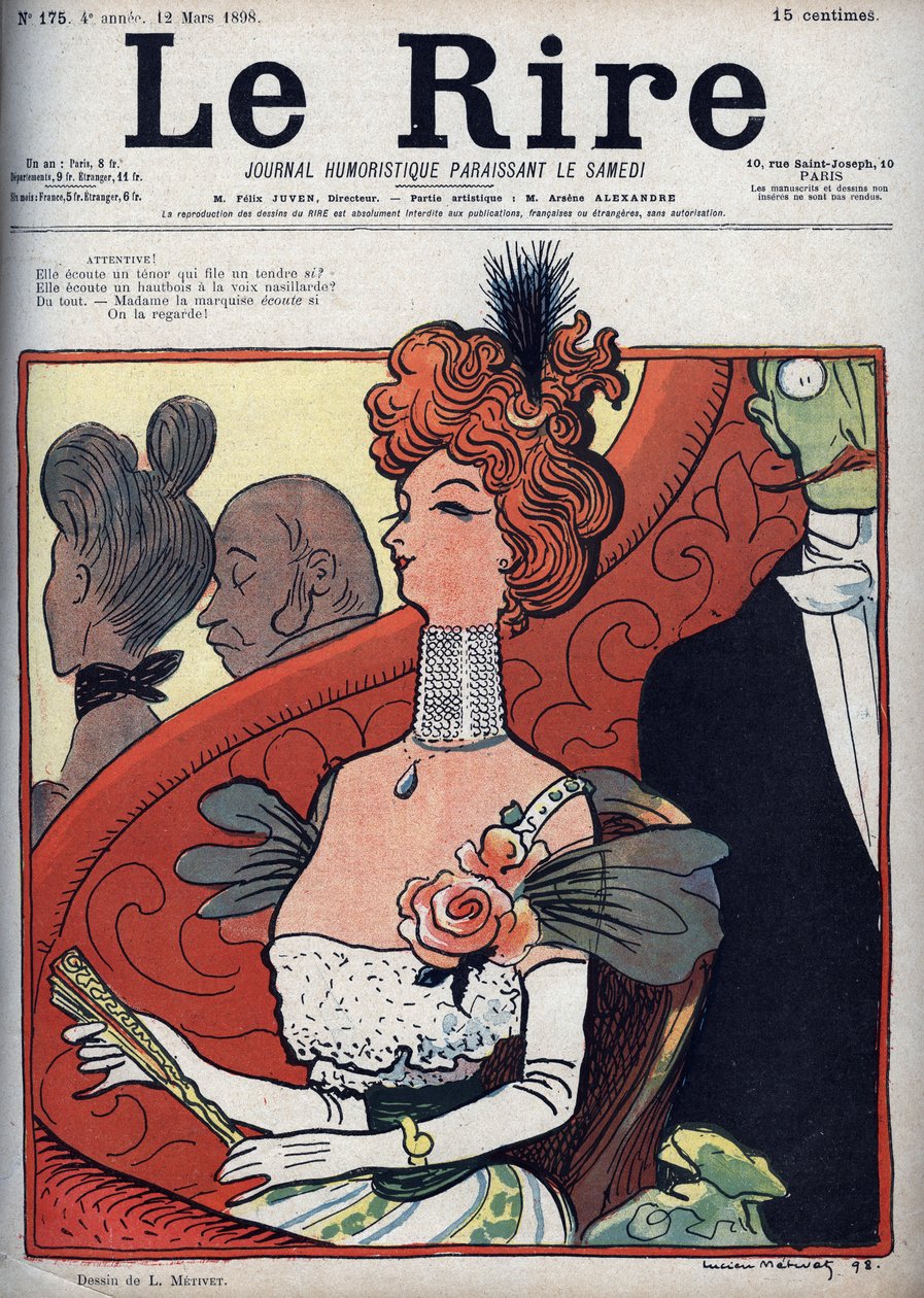 Nő a színházban – le rire du 1898. március 12. (metszet) alkotó: Lucien Metivet