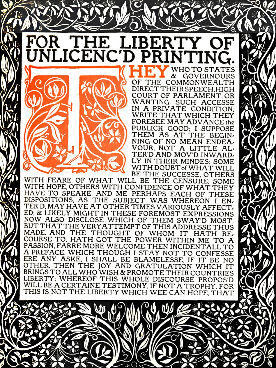 Eragny Press: Az Areopagitica nyitólapja, 1895-1914 körül. alkotó: Lucien Pissaro