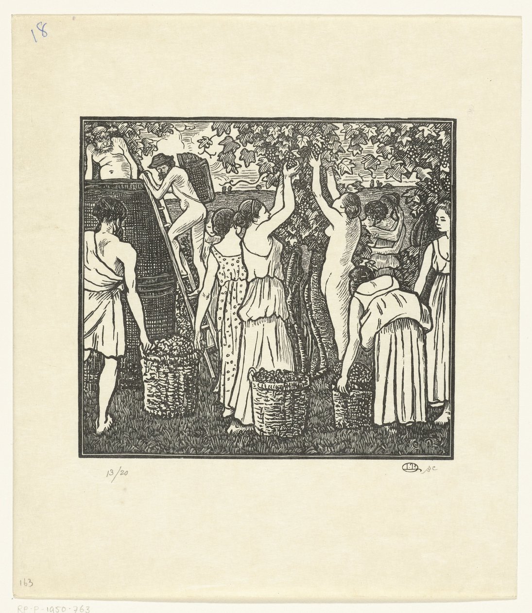 Wijnoogstból Daphnis és Chloe, Az aratás Daphnis és Chloe (sorozat címe) alkotó: Lucien Pissarro
