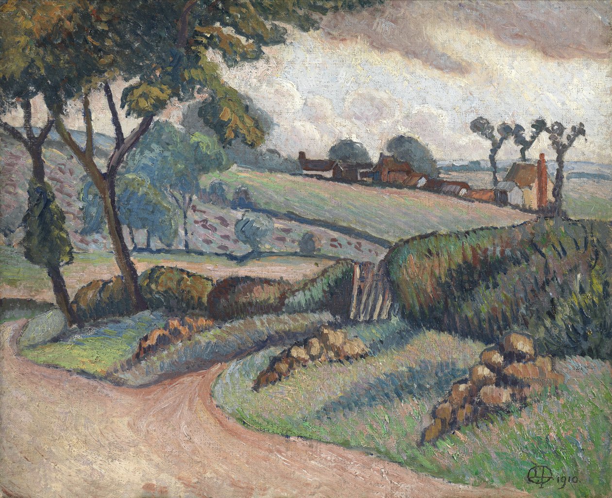 Duton Hill, Essex, 1910 (olaj, vászon a fedélzeten) alkotó: Lucien Pissarro
