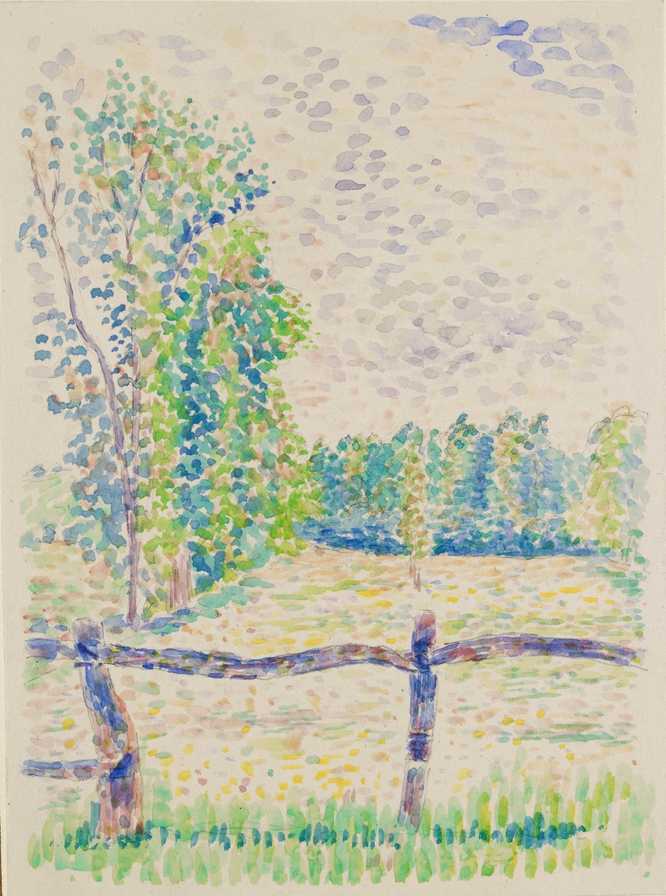 La Barriere, Eragny Meadows, 1886 alkotó: Lucien Pissarro