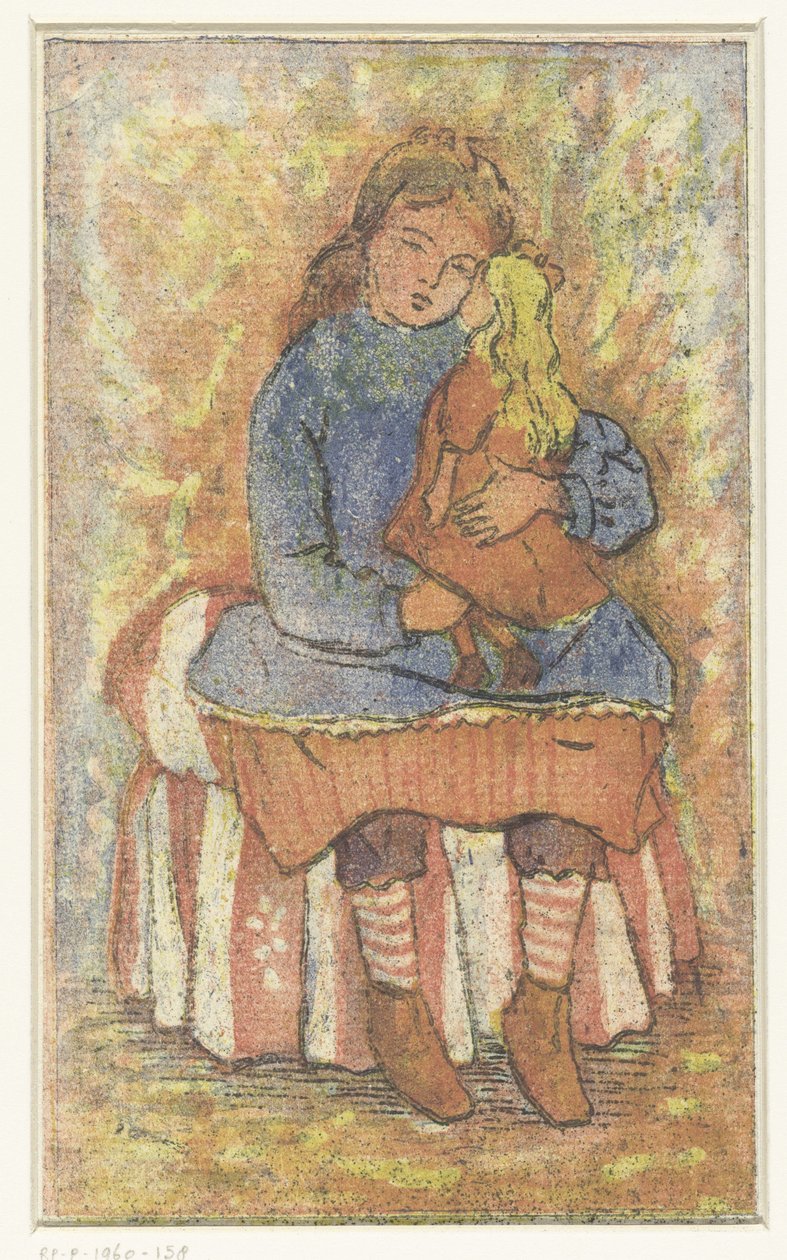 Lány babával alkotó: Lucien Pissarro