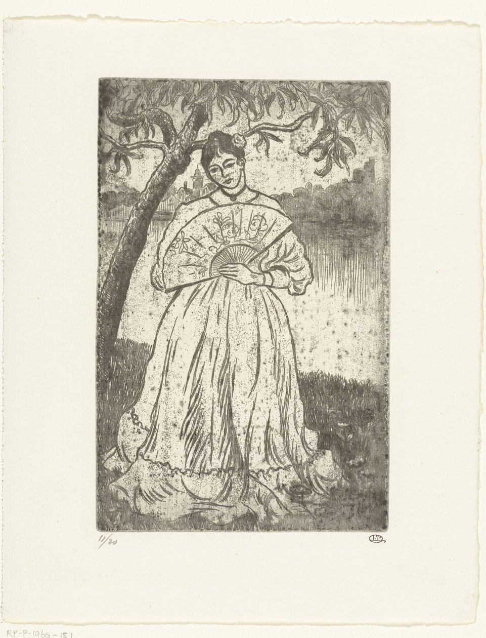 Nő ventilátorral alkotó: Lucien Pissarro