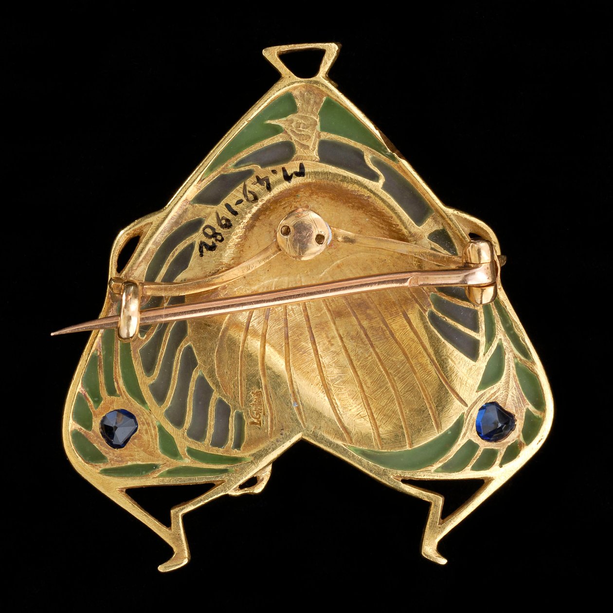 Bross-medál, 1900 körül (arany és plique à jour zománc zafírral) alkotó: Lucien or Léopold Gautrait