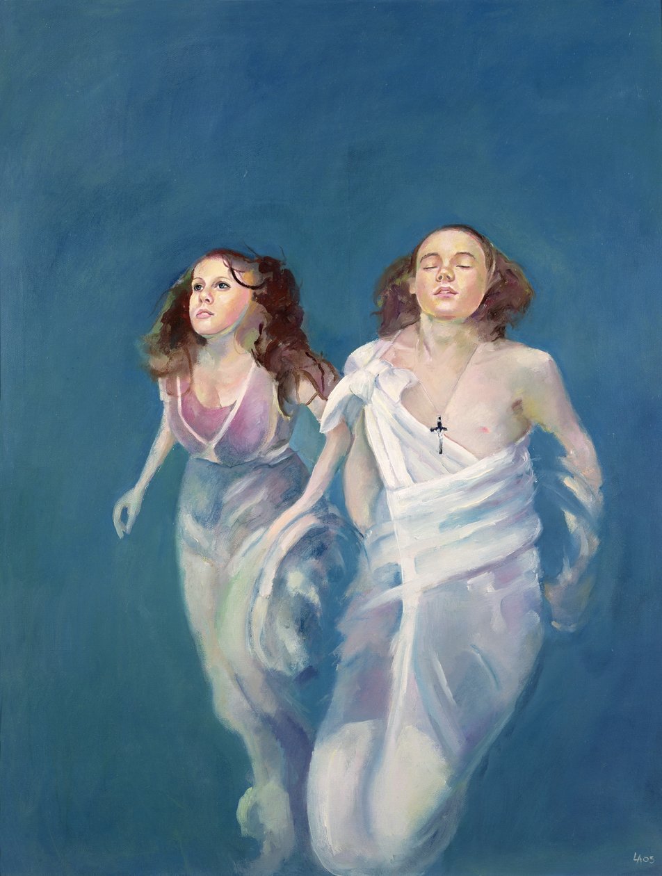 Egy lebegő fiú és lány, 2004 (olaj, vászon) alkotó: Lucinda Arundell