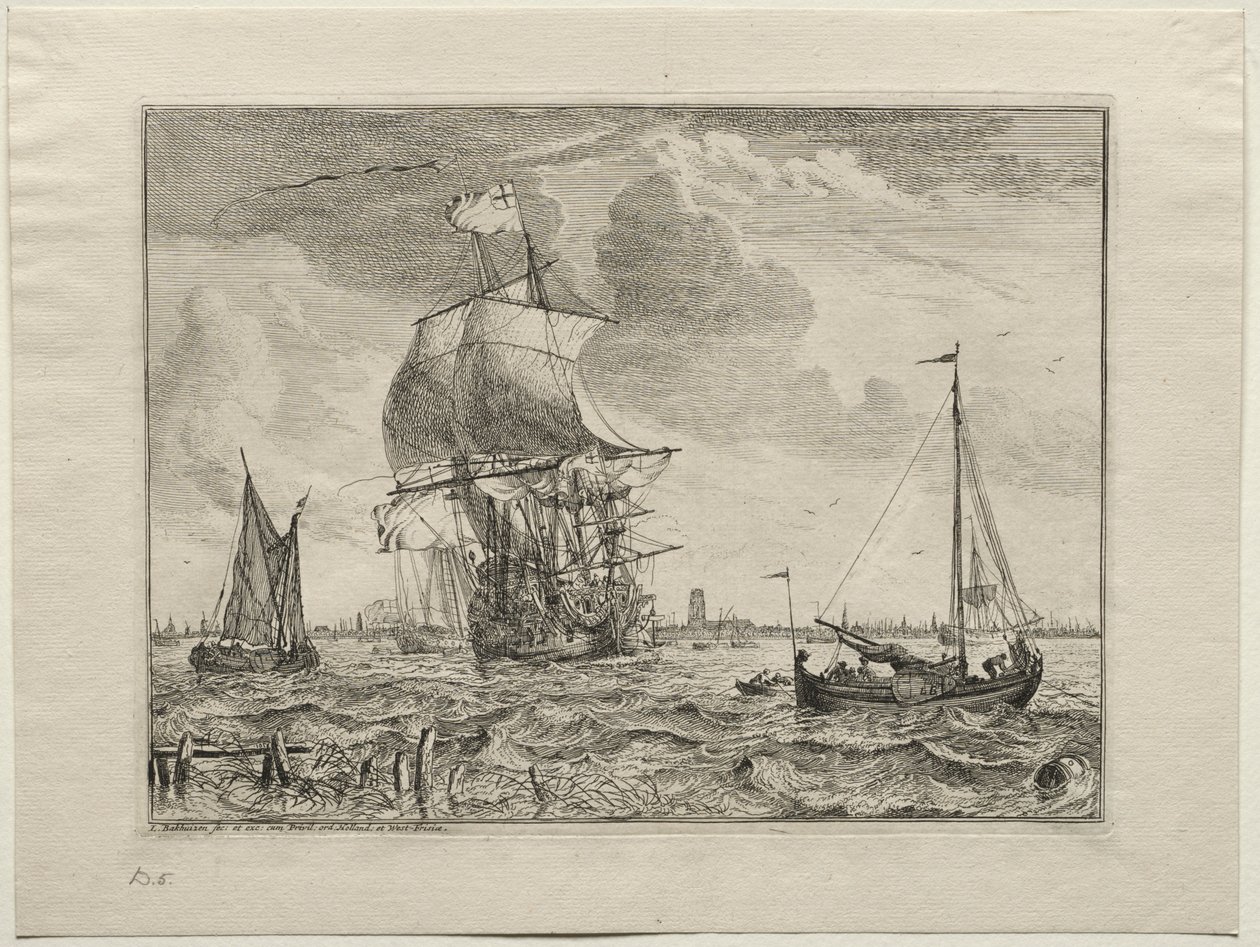 Tengeri jelenet Amszterdam a távolban, 1701. alkotó: Ludolf Backhuysen