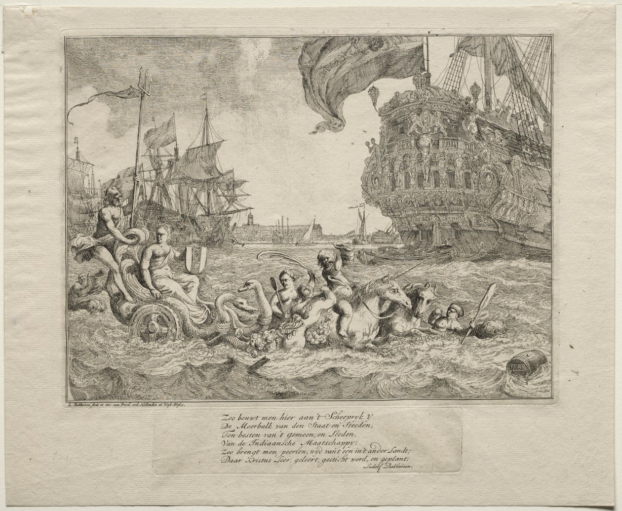 Amszterdam megszemélyesítése, lovaglás a Neptun-szekeren, 1701. alkotó: Ludolf Backhuysen